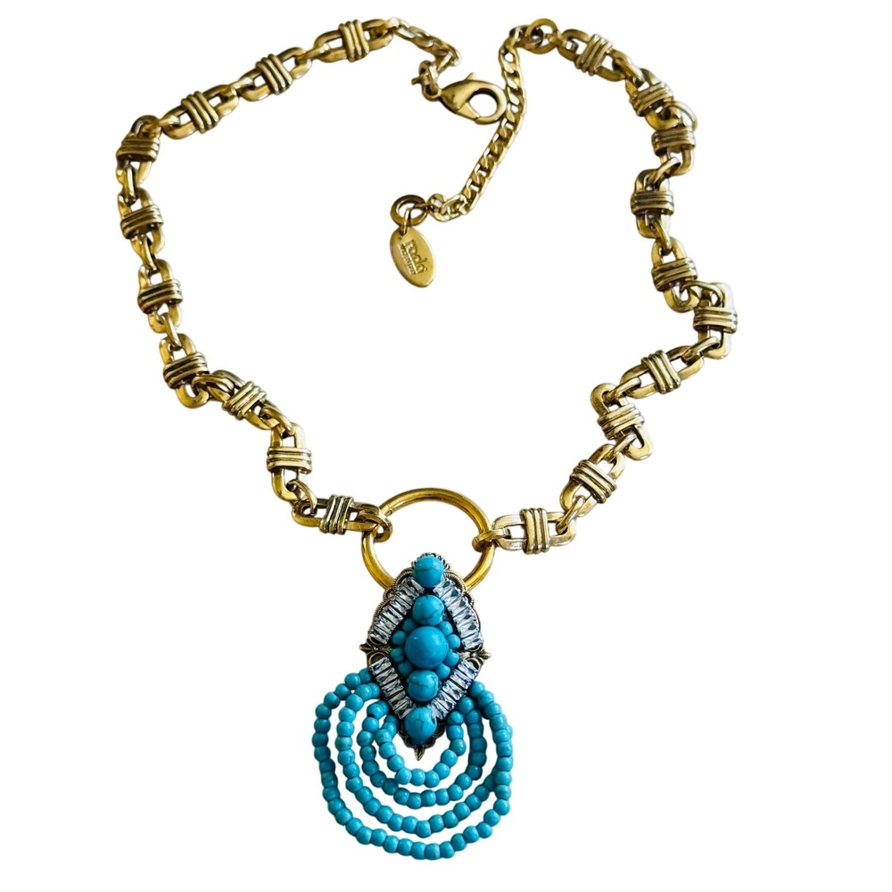 Rada Italy Regal Necklace Blue Howlite‎ Beaded Boho Statement Brass Collar 21"